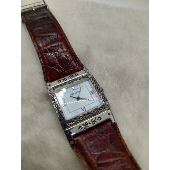 Brighton Plymouth Watch Square Face Leather ReversibleBand Black Red New Battery - Picture 1 of 14